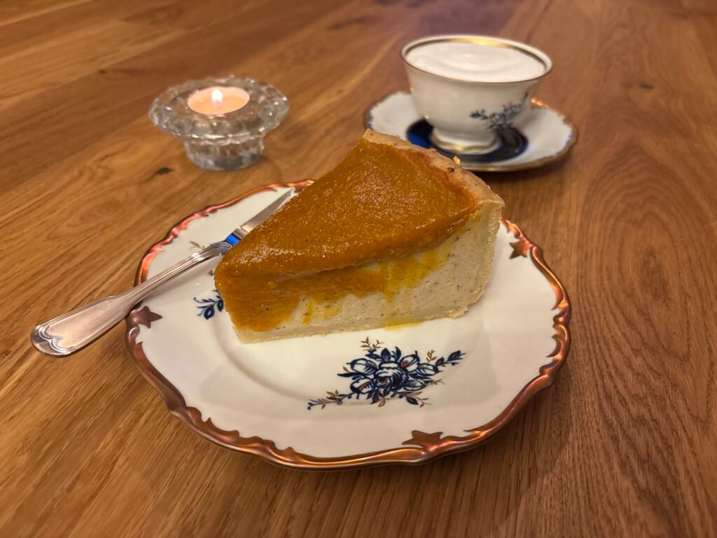 Pumpkin Flan Slice on Vintage Plate